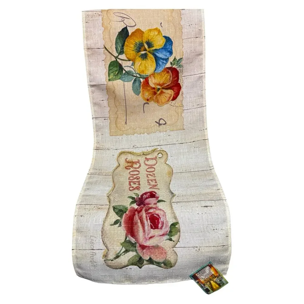 Flower Market Table Runner Cottagecore Pansy Rose Floral Made in USA 13x72